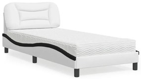 Letto con materasso nero e bianco 80x200 cm in similpelle