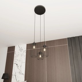 Sospensione Minimal Industrial Vander 3 Luci Tonda Nera