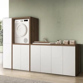 Colonna per lavanderia H 180 cm effetto legno e ante in bianco Wanda
