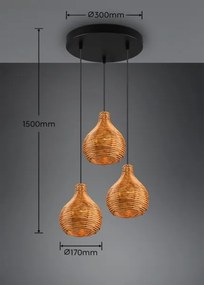 Reality - Lampadario a sospensione SPROUT 3xE14/40W/230V marrone/rattan