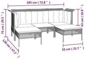 Set Divani da Giardino 9 pz con Cuscini in Polyrattan Grigio