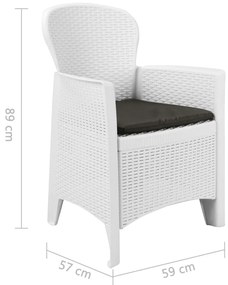 Set Pranzo da Giardino 7 pz in Plastica Stile Rattan Bianco