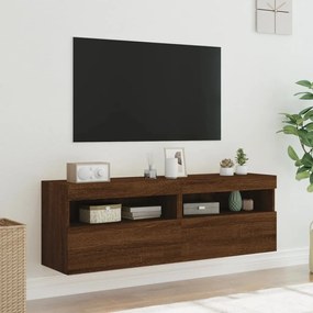 Mobili tv a parete con luci led 2pz rovere marrone 60x30x40 cm