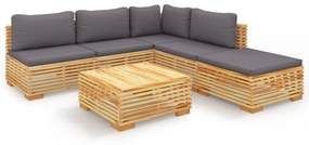 Set divani da giardino 6 pz con cuscini legno massello di teak