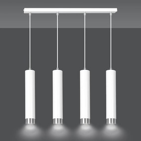 Lampadario 4 Luci Brunilde In Acciaio Bianco E Tubolari In Bianco E Cromo