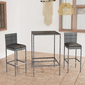 Set Da Bar Da Giardino 3 Pz Con Cuscini İn Polyrattan Grigio /