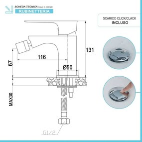 Set miscelatori lavabo alto bidet e doccia Flat con piletta click clack