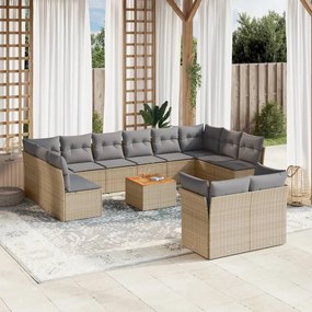 Set Divano da Giardino 13 pz con Cuscini Beige in Polyrattan