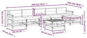 Set Divani da Giardino 7 pz con Cuscini in Legno Massello Nero