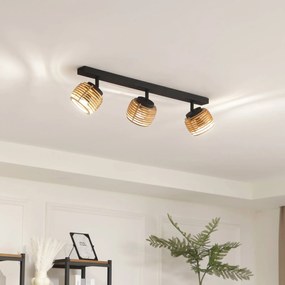 Plafoniera Lindby Ediz, a 3 luci, GU10, legno, lunga 73 cm