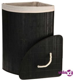 Bathroom Solutions Cesto Portabiancheria ad Angolo in Bambù Nero