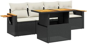 Set divani da giardino 5 pz con cuscini in polyrattan nero