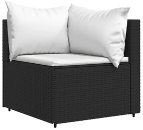 Set Divani da Giardino 3 pz con Cuscini Nero in Polyrattan