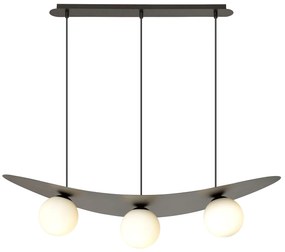 Sospensione Moderna Dagda 3 Luci In Acciaio Nero E Vetro Bianco