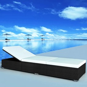 Lettino Prendisole Con Cuscino İn Polyrattan Nero /