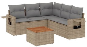 Set divano da giardino 6 pz con cuscini beige misto polyrattan