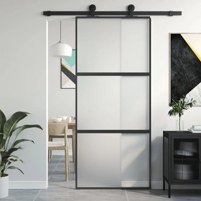 Porta Scorrevole Nera 90x205 Cm İn Vetro Temperato E Alluminio /