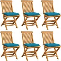 Sedie da Giardino con Cuscini Azzurri 6 pz in Massello di Teak 3065609