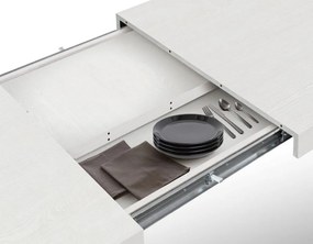 Tavolo CINQUALE in legno, finitura bianco frassinato con gambe in metallo antracite, allungabile 160×90 cm – 240×90 cm