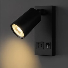 Faretto LED da parete con ricarica USB LED/5W/230V nero