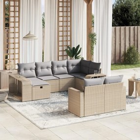 Set divano da giardino 10 pz con cuscini beige in polyrattan