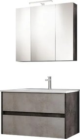 Mobile da bagno sospeso moderno con lavabo 81 cm a 2 cassettoni maniglie a gola, effetto cemento