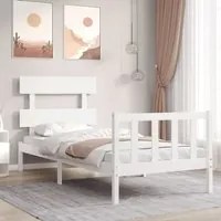 Giroletto con Testiera Bianco Single in Legno Massello 3193237