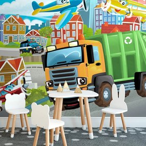 Carta da parati autoadesiva – Camion della spazzatura in città