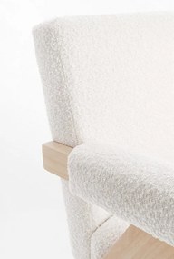 Poltrona FAIZA in tessuto effetto bouclé avorio e gambe in legno rubberwood