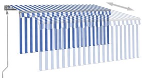 Tenda Automatica Parasole LED Sensore Vento 3x2,5m Blu e Bianco