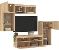 Mobili TV a Muro con LED 5pz Rovere Sonoma Legno Multistrato 3216727