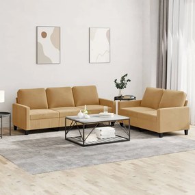 Set Di Divani 2 Pz Con Cuscini Marrone İn Velluto /