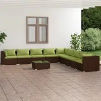 Set Divani da Giardino 10 pz con Cuscini in Polyrattan Marrone 3101796