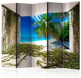 Paravento Beach and Ivy II (5 pezzi) - vista palme e oceano