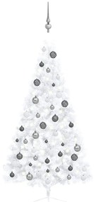 Albero Di Natale A Metà Preilluminato Con Palline Bianco 150 Cm /