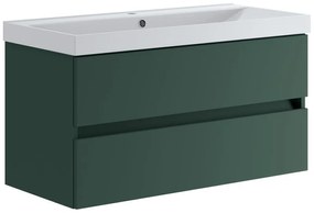 Mobile sottolavabo e lavabo Kora per vasca centrale laccato opaco verde foresta L 99.5 x H 50 x P 45.5 cm 2 cassetti