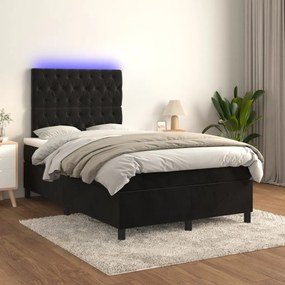 Letto A Molle Con Materasso E Led Nero 120x200 Cm İn Velluto /