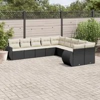 Set Divani da Giardino 10pz con Cuscini in Polyrattan Nero 3221905