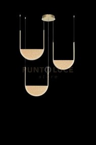 Sospensione lotus 3 oro con vetro ambra l.40+40+36cm led 3000k 4200...