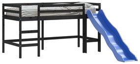 Letto soppalco con scivolo bambini nero 90x200cm massello pino