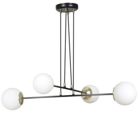 Lampadario Moderno 4 Luci Tsukuyomi In Acciaio Nero E Oro E Vetro A Sfera Opale