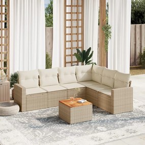 Set divani da giardino 7 pz con cuscini beige in polyrattan