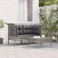 Set Divani da Giardino 3 pz con Cuscini in Polyrattan Grigiocod mxl 77276