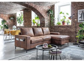 Divano letto vintage in similpelle marrone, angolo destro Lofty Lilly - Miuform