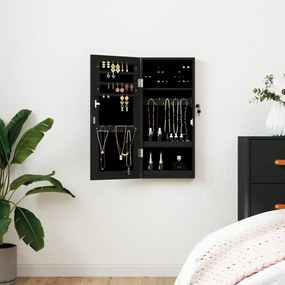 Armadio Portagioie Con Specchio A Muro Nero 30x8,5x67 Cm /