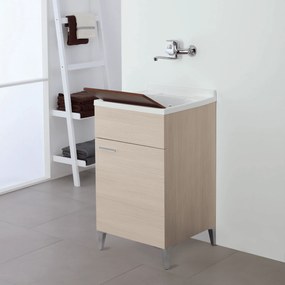 Lavatoio a Terra 50x50 Cm Un'Anta Con Vasca Sifone e Tavoletta In Legno Feridras "Stella" Larice
