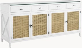 Credenza in legno di mogano e rattan con piano in vetro Bahamas