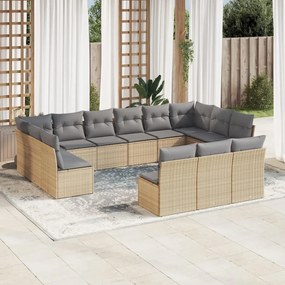 Set divano da giardino 13 pz con cuscini beige in polyrattan