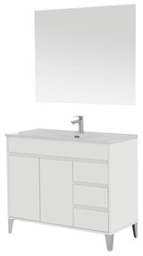 Mobile Bagno a Terra 102 Cm Due Ante Tre Cassetti Specchio 100x80 Cm Feridras "Mondo 2.0" Bianco Opaco/Bianco Laccato