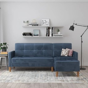 Divano letto angolare in velluto blu (angolo variabile) Lilly - Støraa